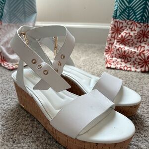 Franco Sarto White Cork Wedge Sandals